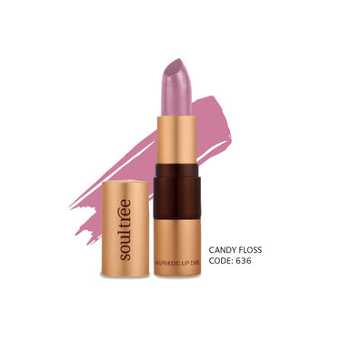 SoulTree Ayurvedic Lipstick - Candy Floss 636, 4gm | Creamy Texture | Enriched with Organic Ghee & Almond Oil | Moistured & Nourished Lips | 4gm